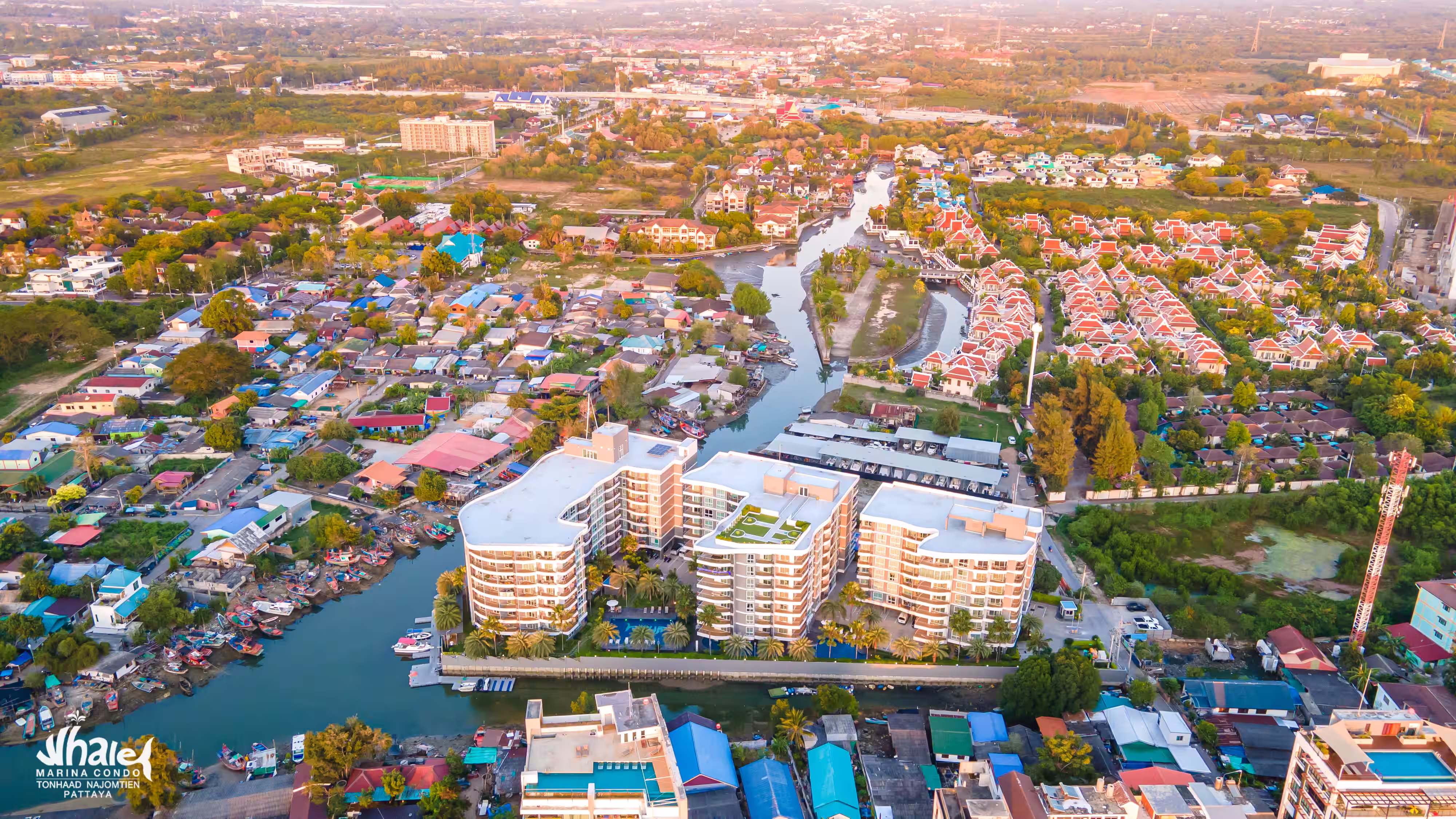 Top view of Whale Marina Condo with sea horizon